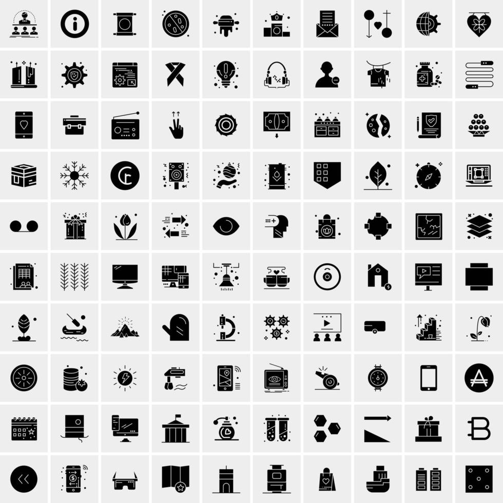 conjunto de 100 ícones de glifo sólido de negócios vetor