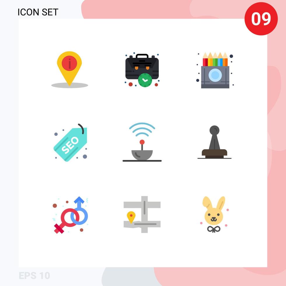 conjunto moderno de pictograma de 9 cores planas de tempo de marca de seo desenho na web elementos de design de vetores editáveis