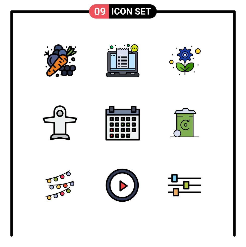 9 interface do usuário pacote de cores planas de linha cheia de sinais e símbolos modernos de decolagem de veículos planta de compras elementos de design de vetores editáveis