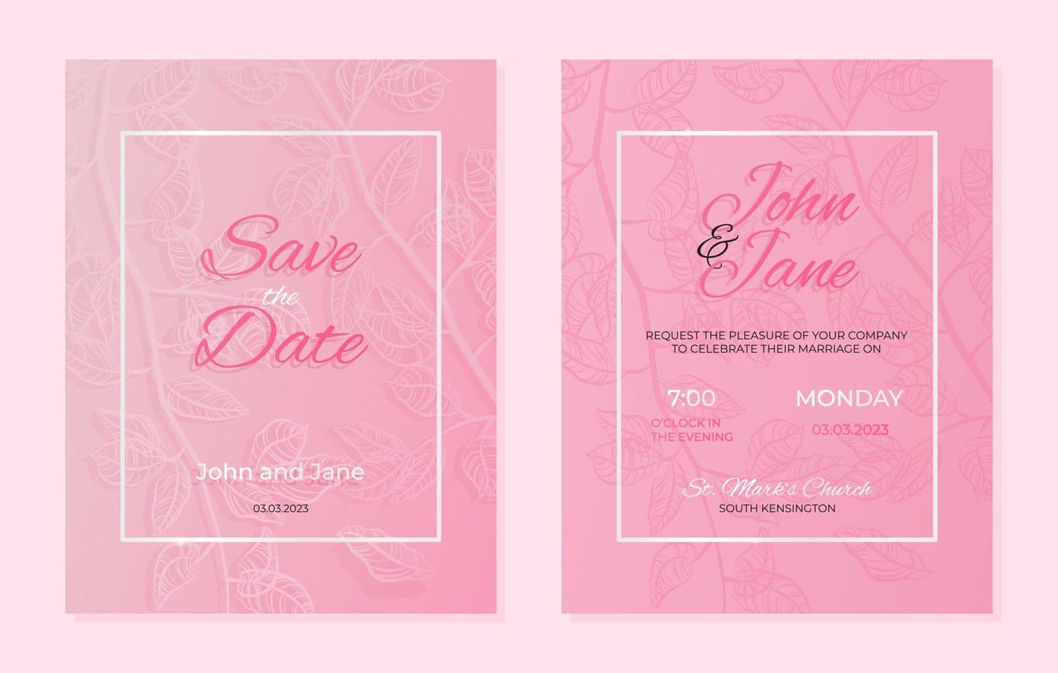 cartão de convite de casamento de luxo com folhas botânicas, formas orgânicas. design vetorial para modelo de capa de casamento e vip. ilustração vetorial vetor