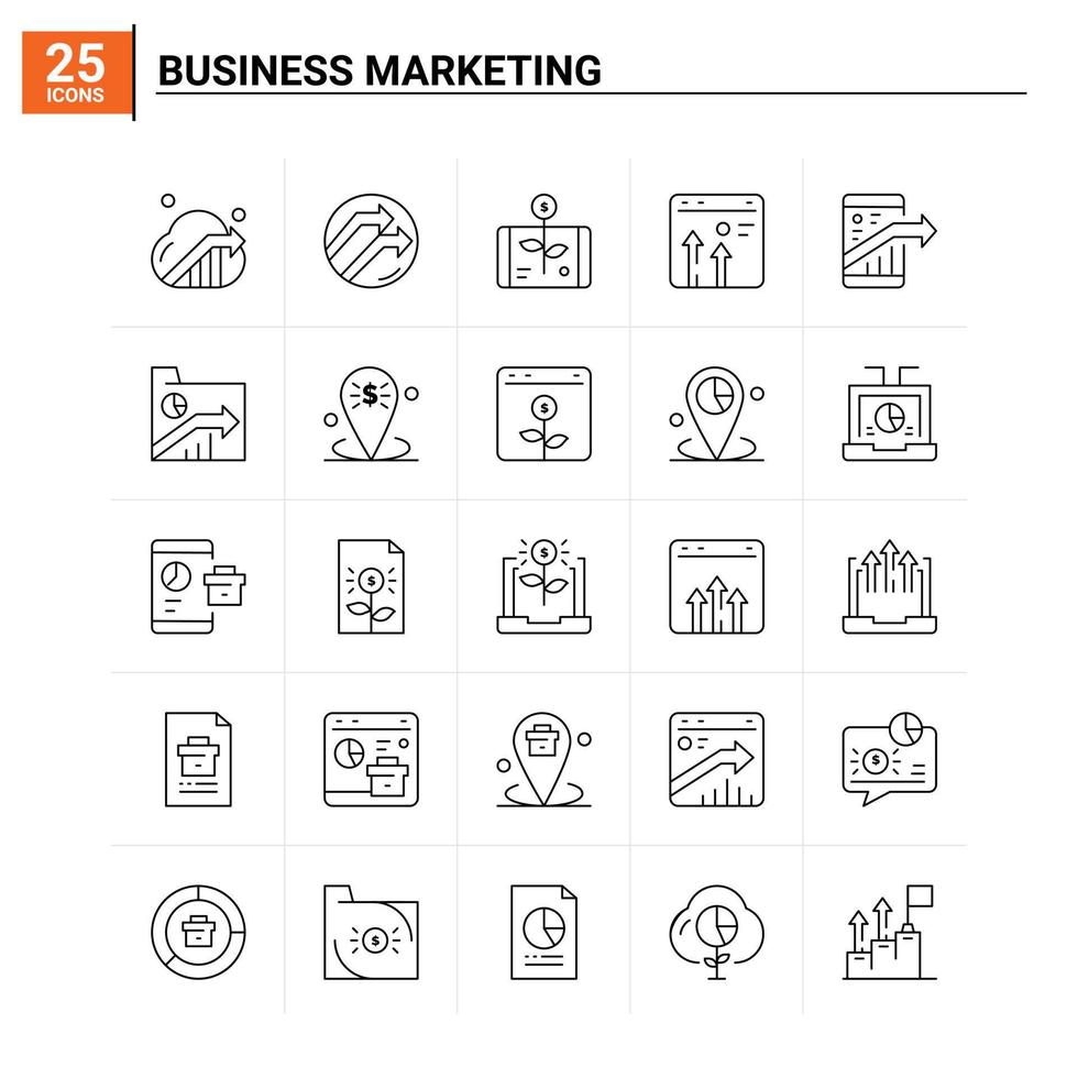 conjunto de ícones de marketing de 25 negócios de fundo vetorial vetor