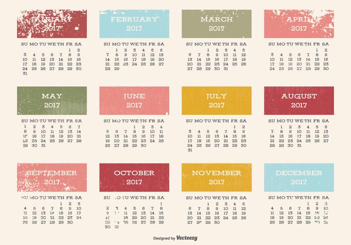 Calendário 2017 do estilo do Grunge vetor
