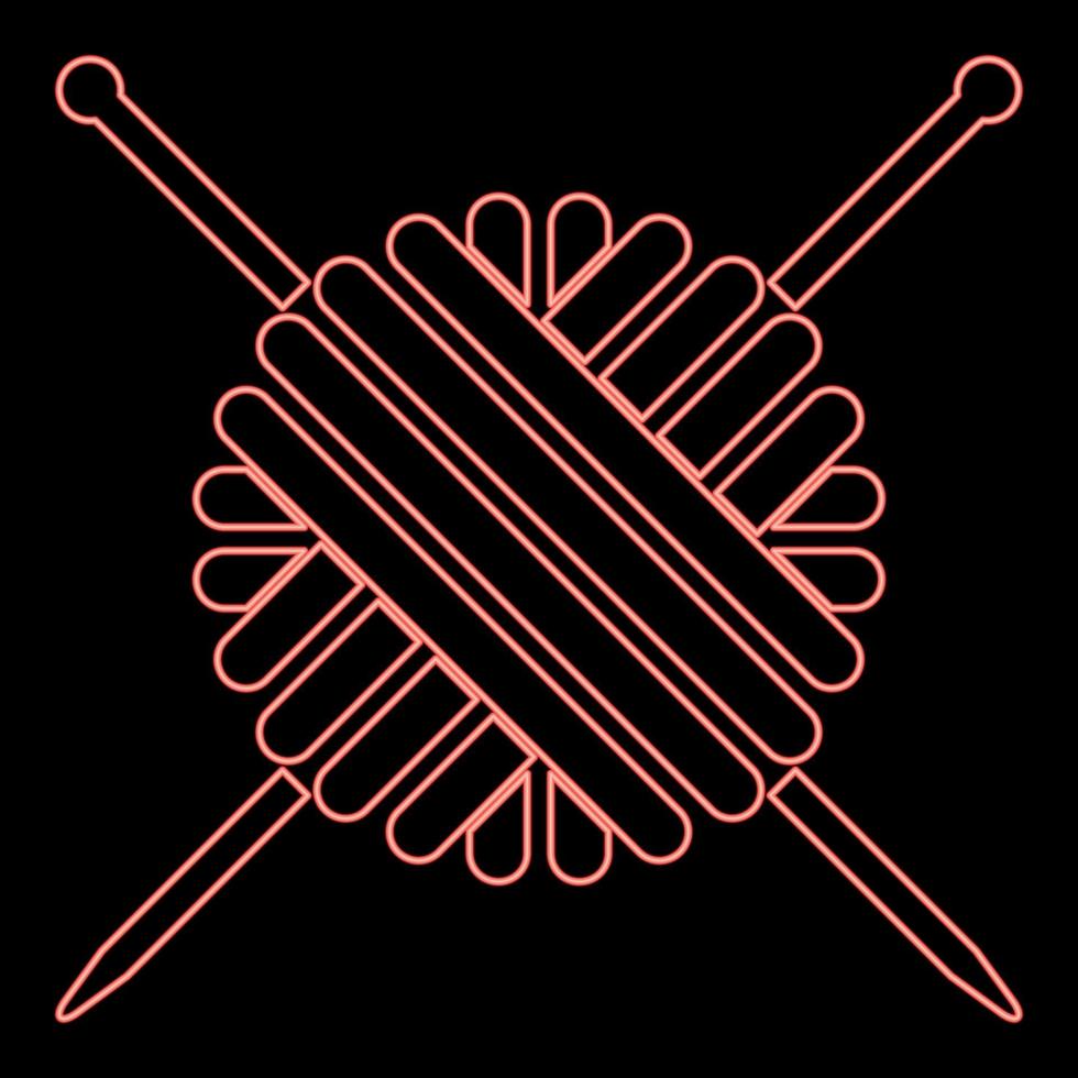 bola de néon de fios de lã e agulhas de tricô cor vermelha ilustração vetorial estilo plano vetor