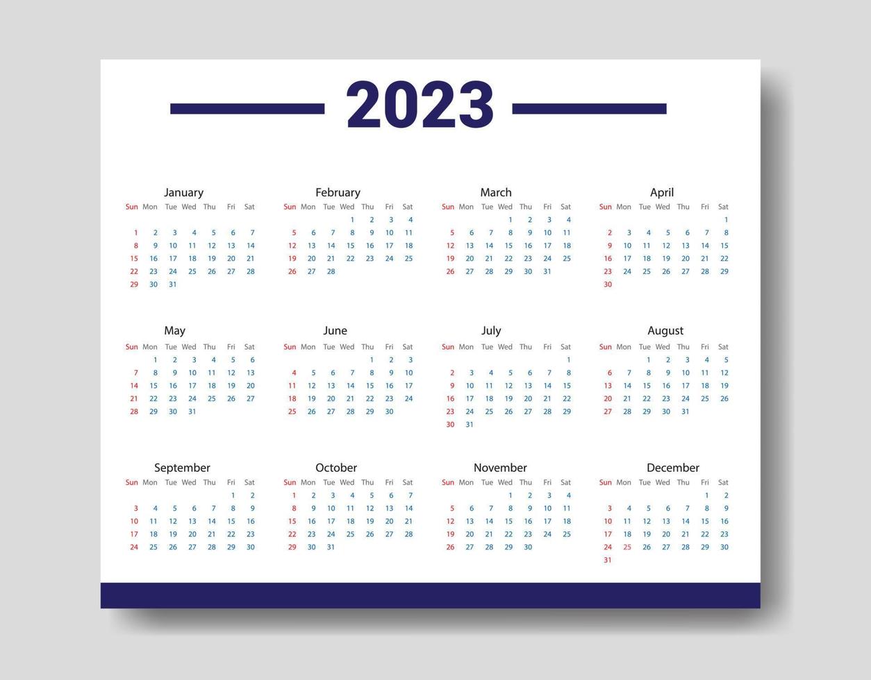 modelo de calendário 2023, modelo de calendário limpo vetor