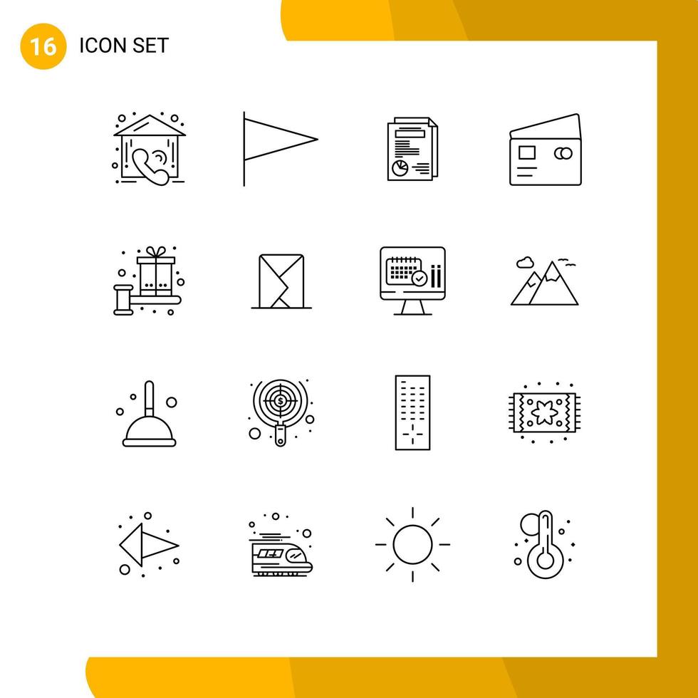 conjunto moderno de pictograma de 16 contornos de layout de compras de caixa pagar elementos de design de vetores editáveis de débito