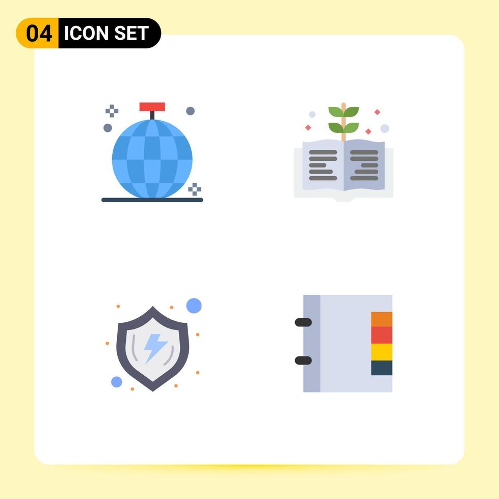 pacote de 4 ícones planos criativos de elementos de design de vetores editáveis de escudo de educação de disco seguro de bola