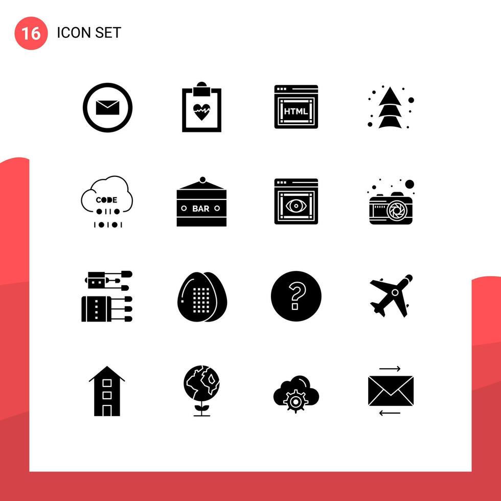 pacote de linha vetorial editável de 16 glifos sólidos simples de programação desenvolve direção de codificação seo elementos de design vetorial editáveis vetor