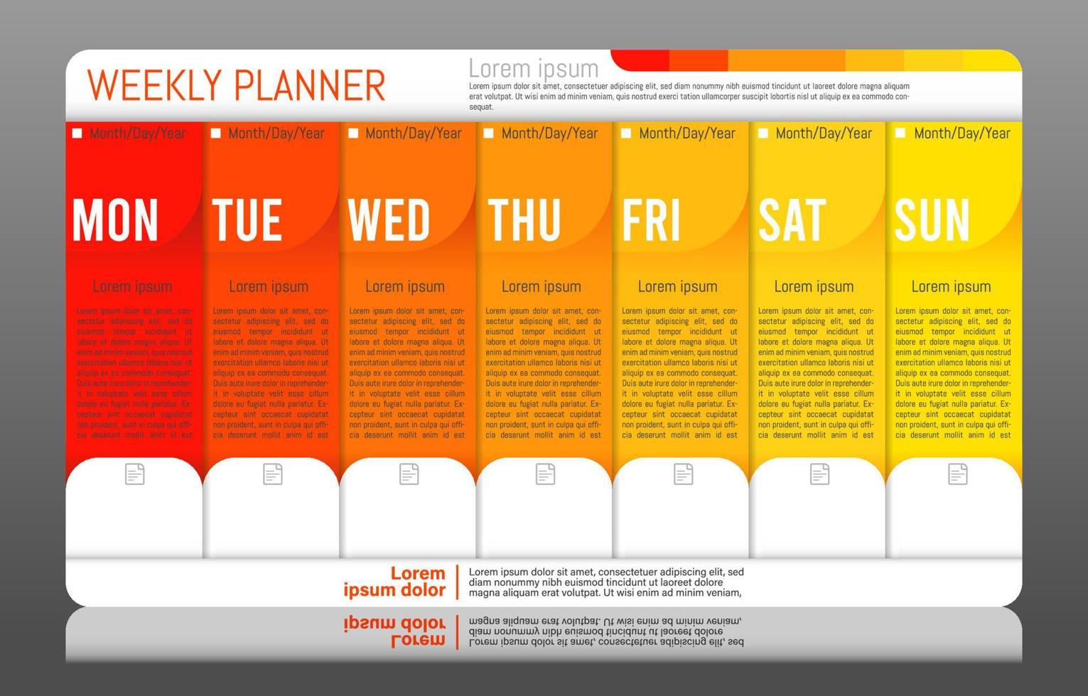 linha do tempo semanal e modelo de calendário do planejador vetor