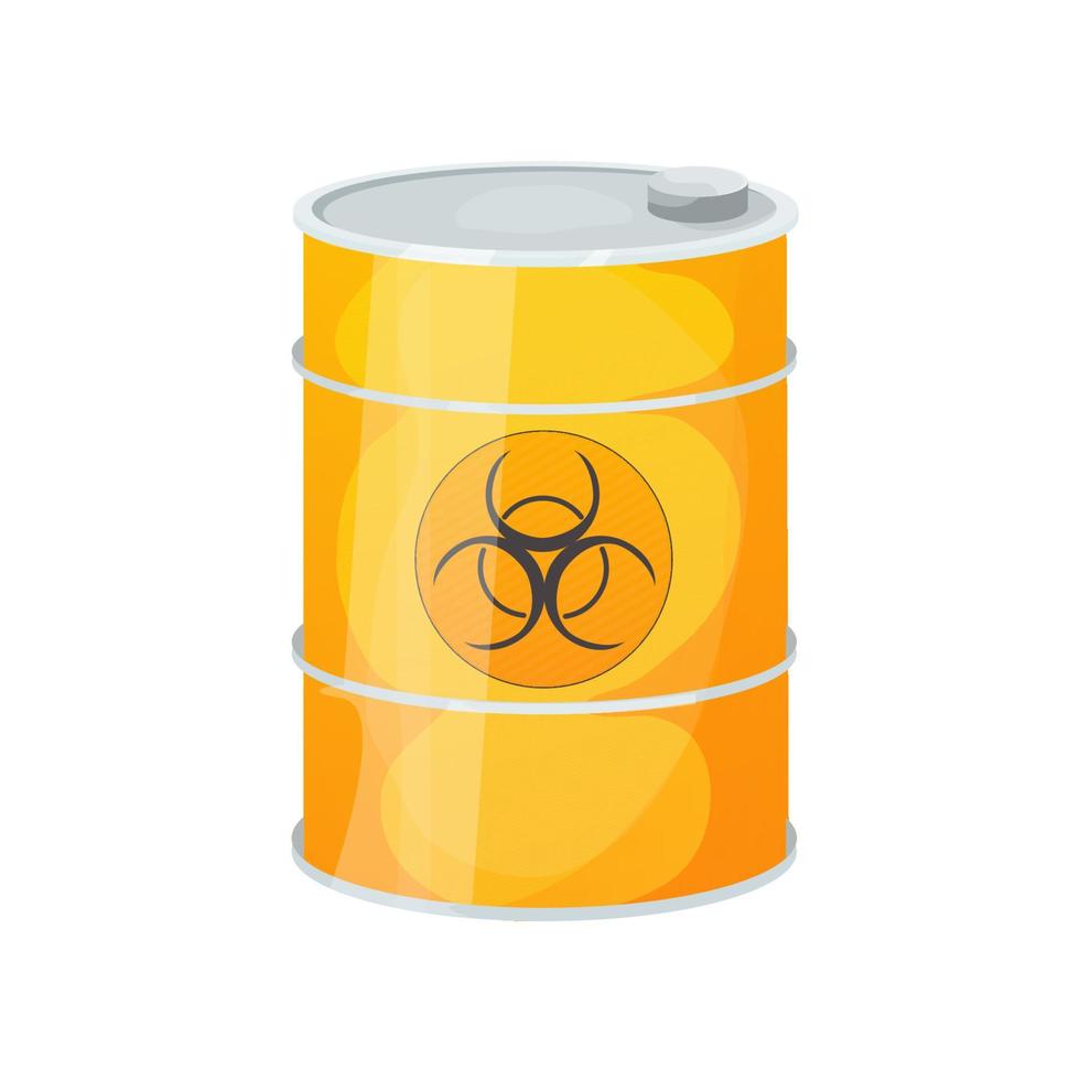 barril de metal amarelo tóxico, sinal perigoso no estilo cartoon, isolado no fundo branco. radioativo, inflamável. ilustração vetorial vetor