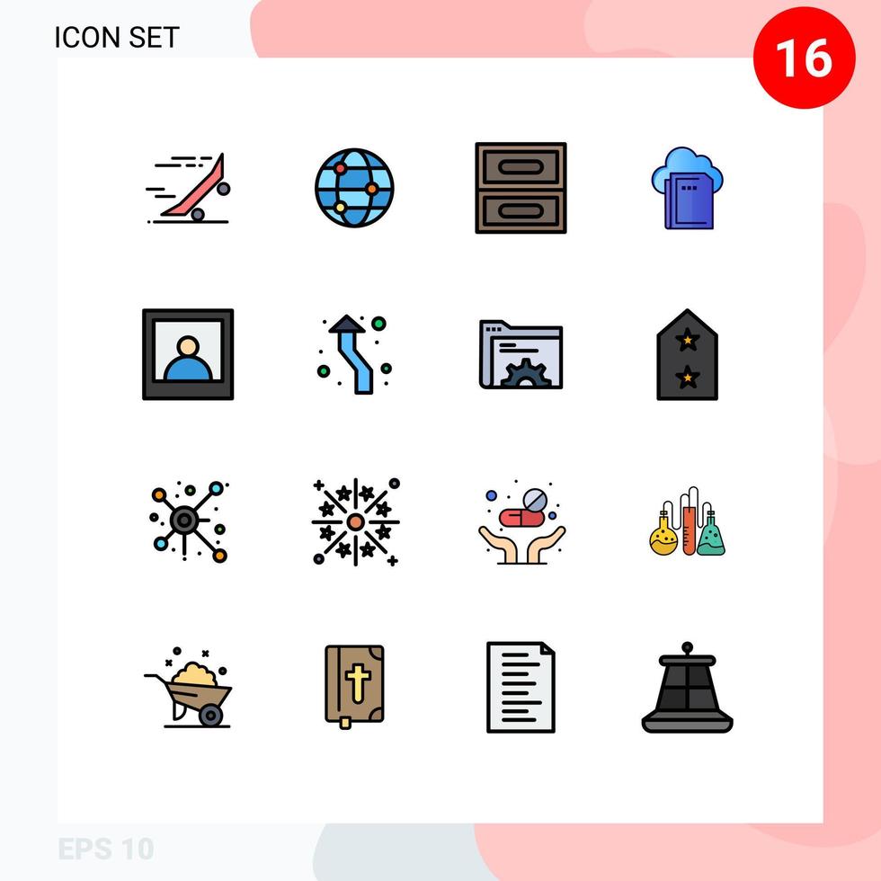 pacote de interface do usuário de 16 linhas básicas de cores planas preenchidas de arquivo de arquivo de seta, arquivo de computação, elementos de design de vetor criativo editáveis