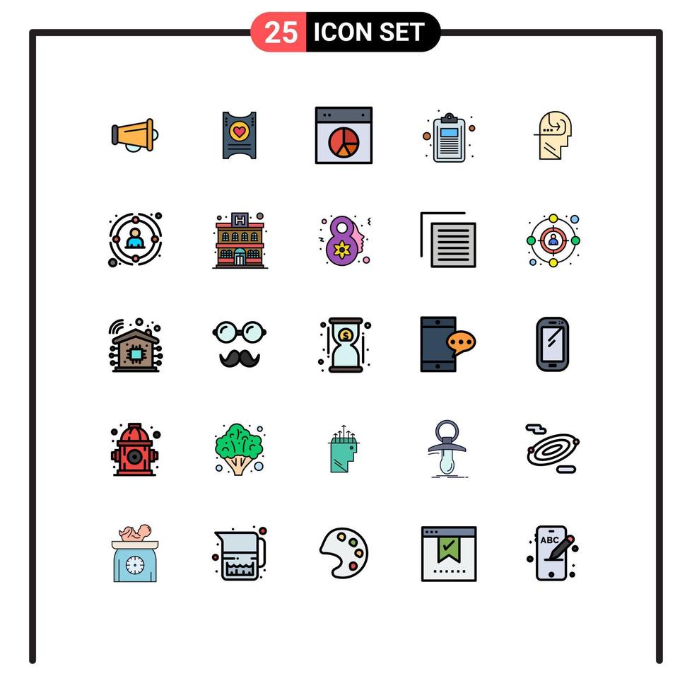 pacote de interface de usuário de 25 cores planas de linha preenchida básica de documento de gráfico de educação de teste ui elementos de design de vetores editáveis