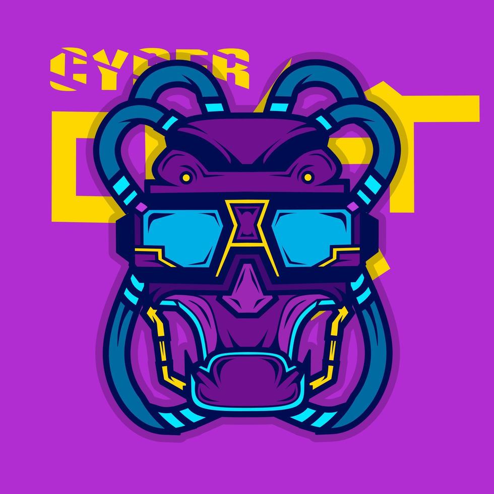 design de robô cyberpunk azul com fundo escuro. ilustração em vetor tecnologia abstrata.