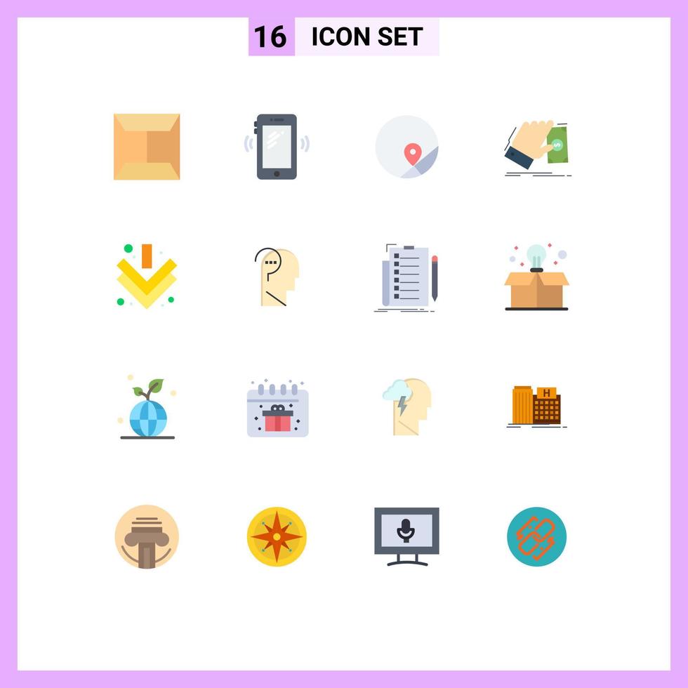 conjunto moderno de 16 cores planas e símbolos, como seta para ganhar dinheiro básico, pacote editável de elementos de design de vetores criativos