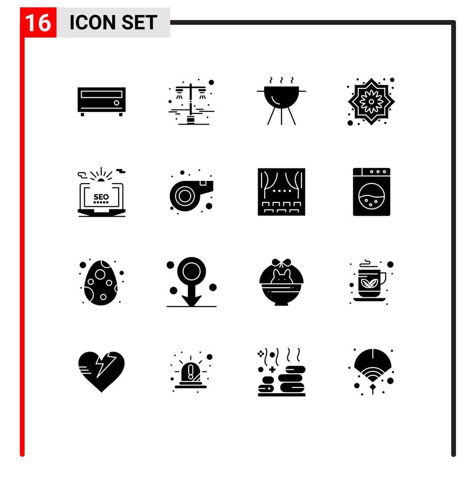 pacote de ícones de vetores de estoque de 16 sinais e símbolos de linha para configuração de elementos de design de vetores editáveis de flor de seo para churrasco de laptop de configuração