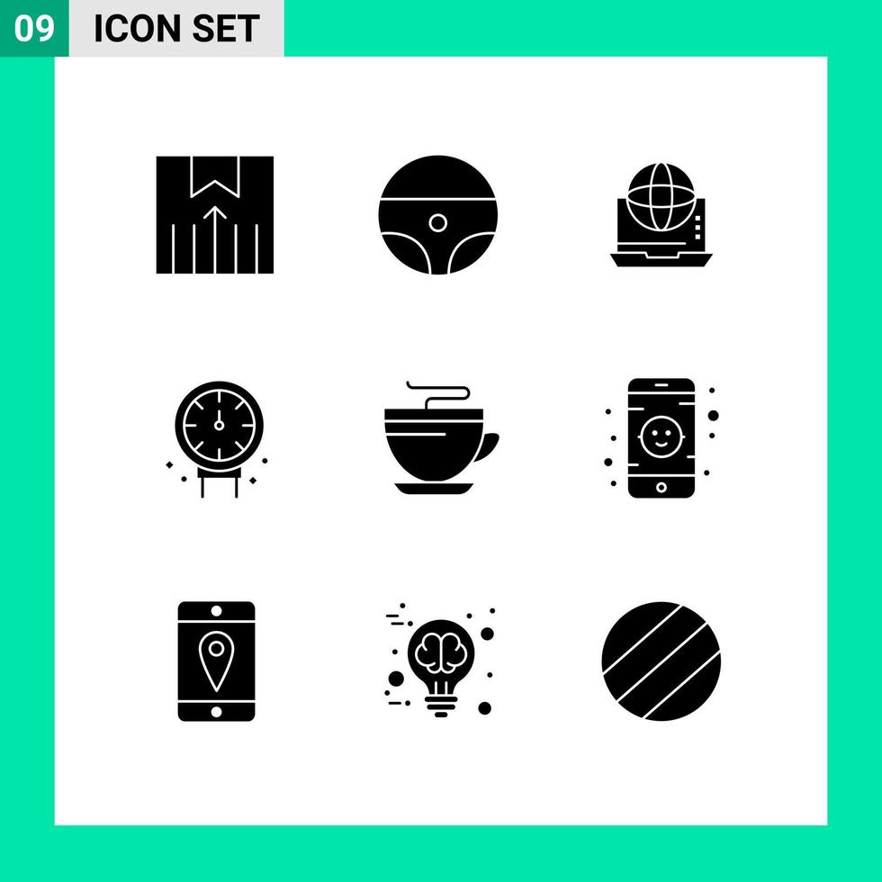 pacote de 9 sinais e símbolos de glifos sólidos modernos para mídia impressa na web, como elementos de design de vetores editáveis on-line mecânicos de negócios de encanador de chá