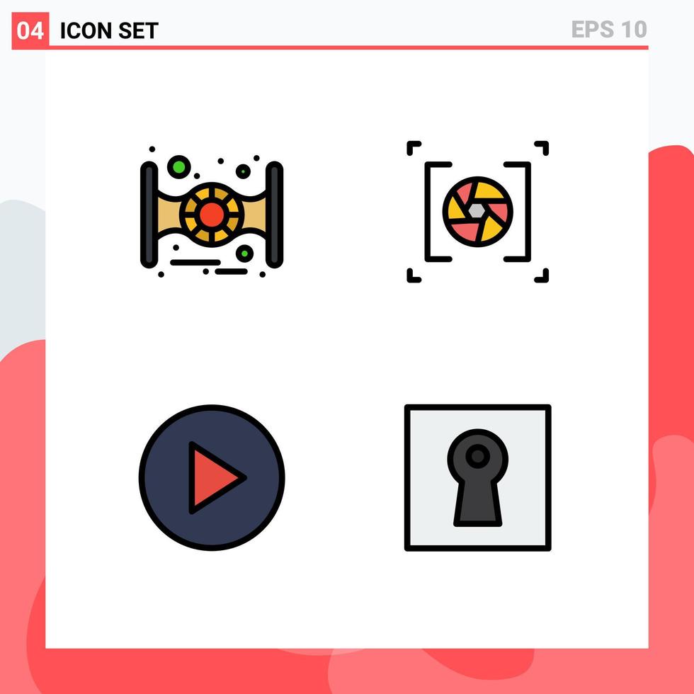 4 sinais de cores planas de linhas preenchidas universais símbolos de fotografia de câmera de chave espacial elementos de design de vetores editáveis seguros