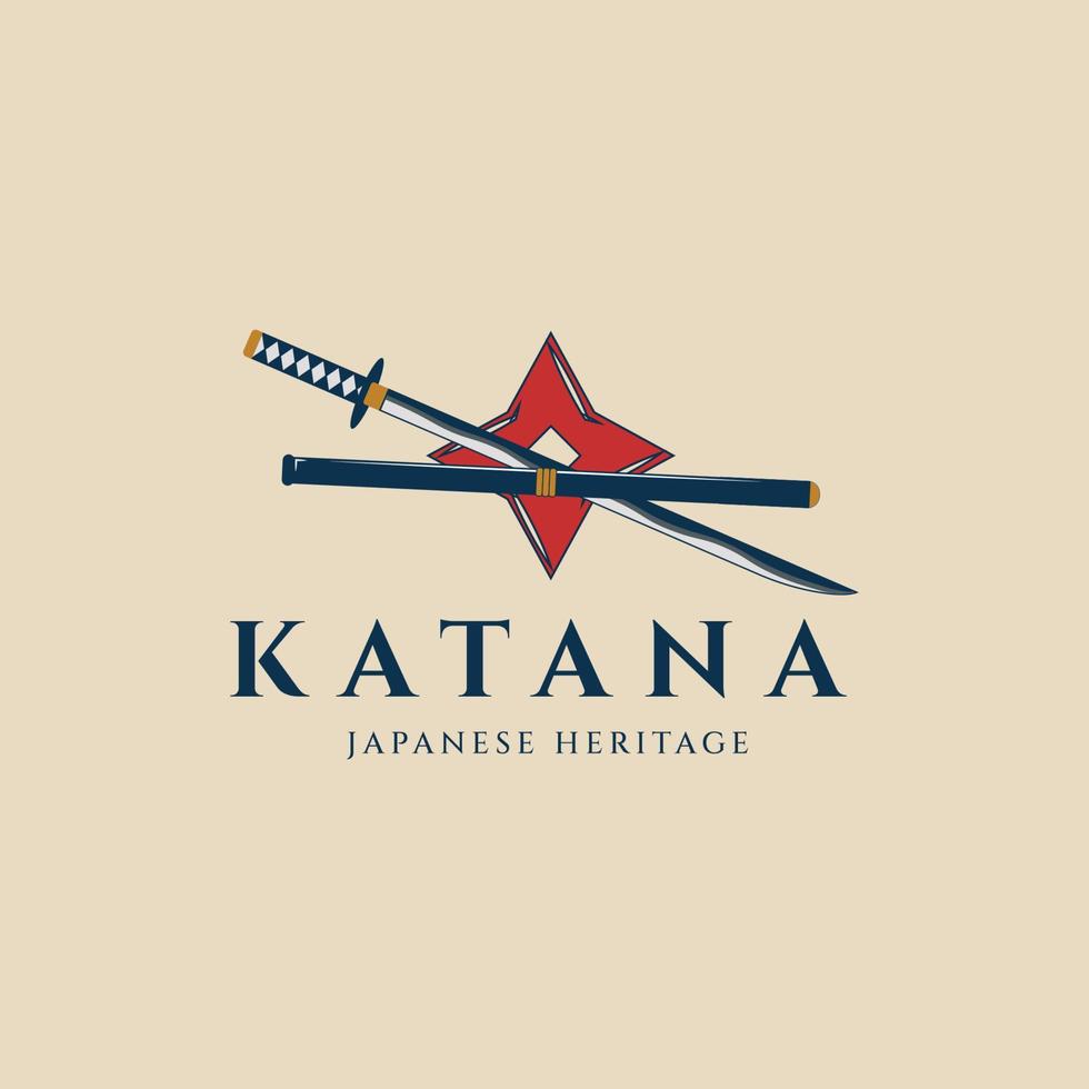 katana espada shuriken logotipo vintage ilustração vetorial design vetor