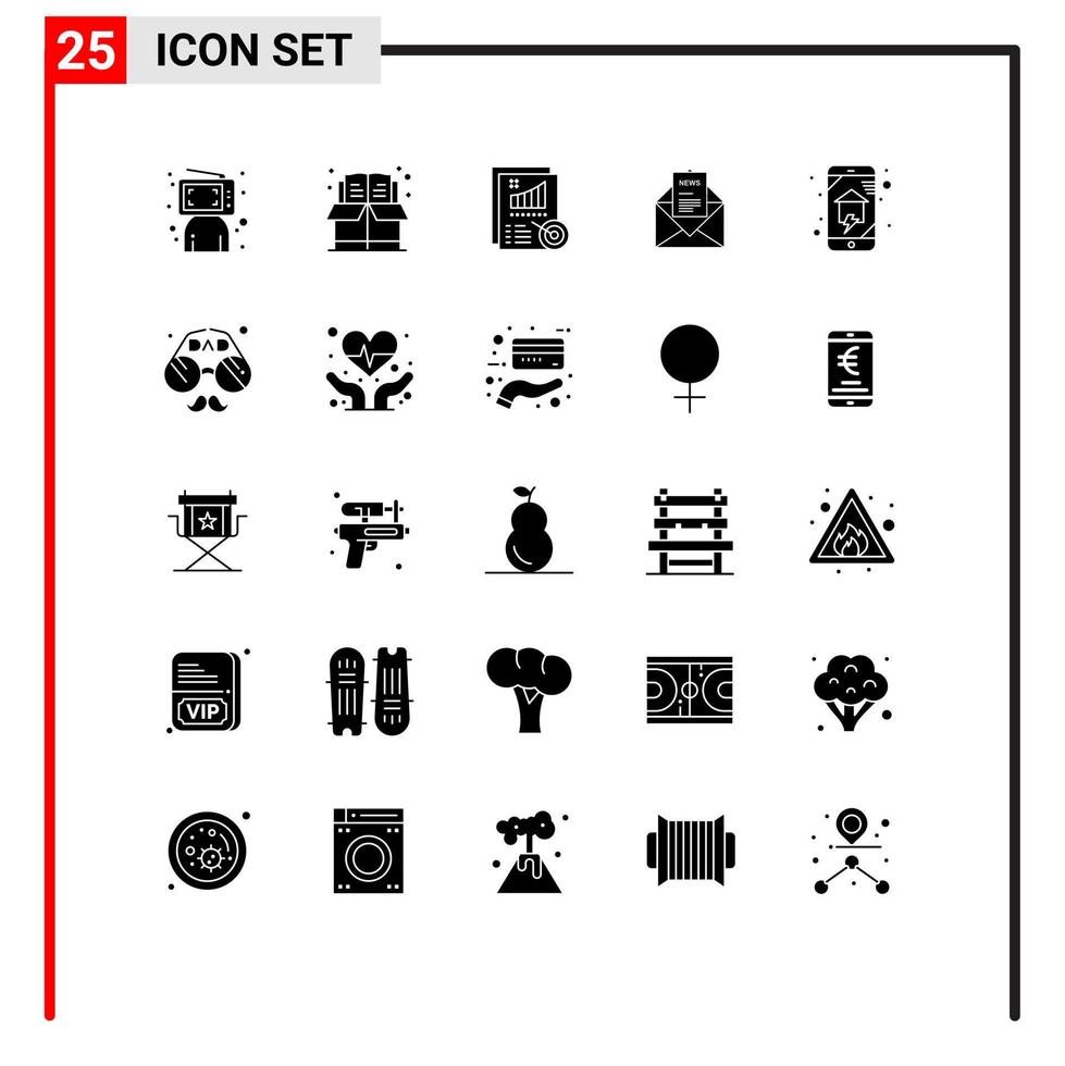 conjunto moderno de 25 glifos e símbolos sólidos, como elementos de design de vetor editável de caixa de negócios de carta