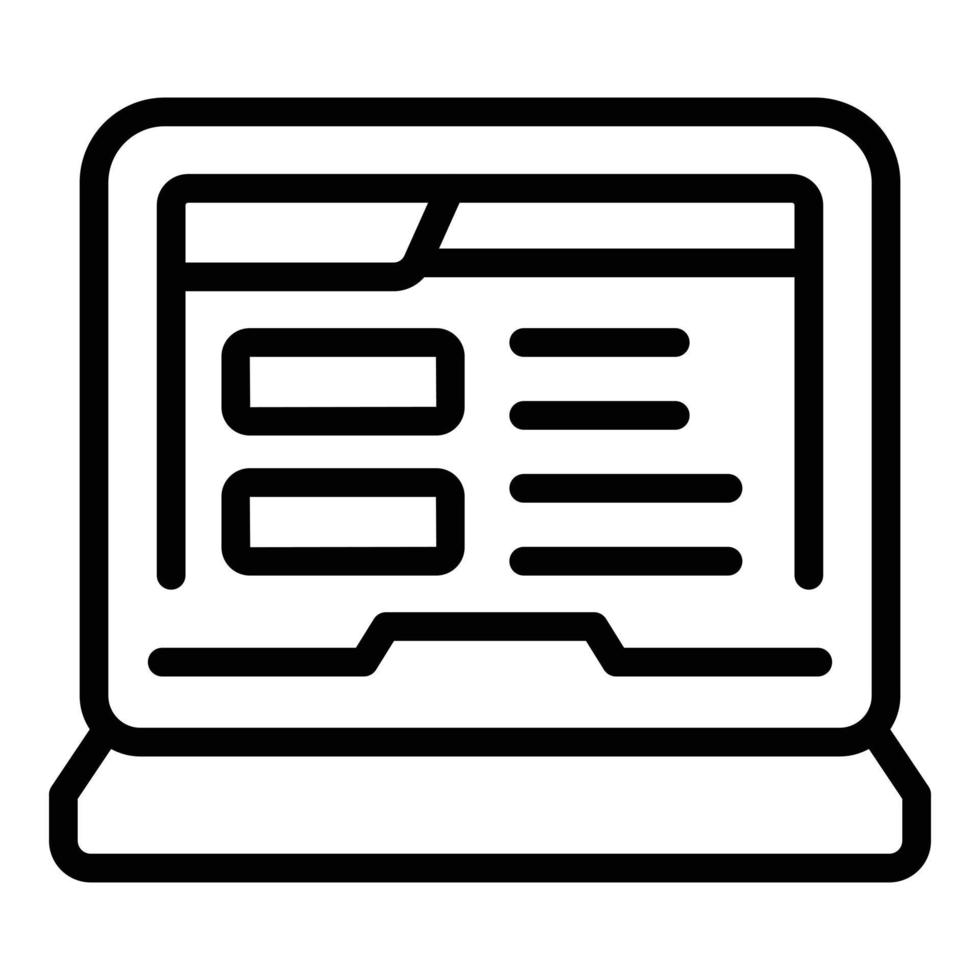 vetor de contorno do ícone de registro on-line do computador. formulário de conta