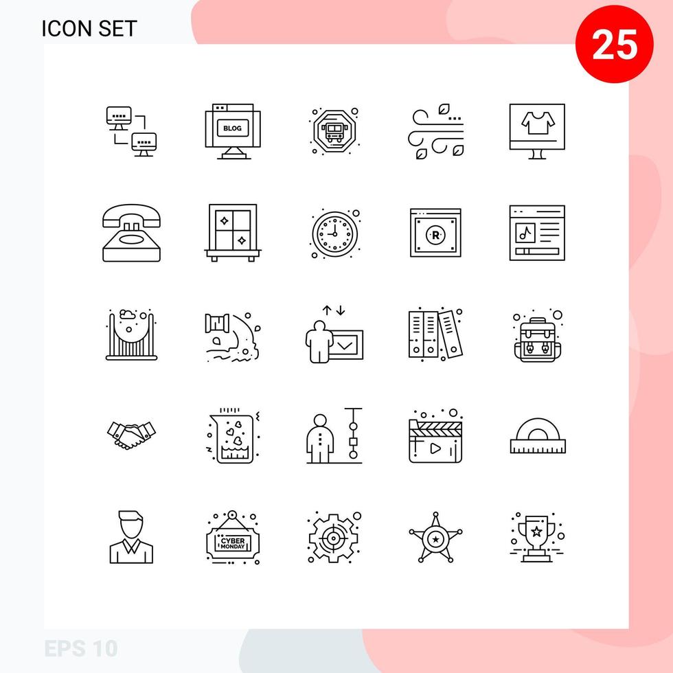 Pacote de linha de interface de usuário 25 de sinais e símbolos modernos de vestuário de ônibus de comércio eletrônico ação de graças elementos de design vetorial editáveis vetor