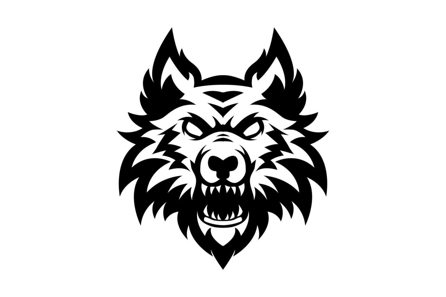 logotipo de vetor preto e branco de cabeça de lobo raivoso