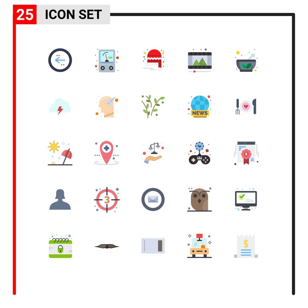 grupo de símbolos de ícone universal de 25 cores planas modernas de tigela de ervas tigela carretel de chapéu de natal play store elementos de design de vetores editáveis
