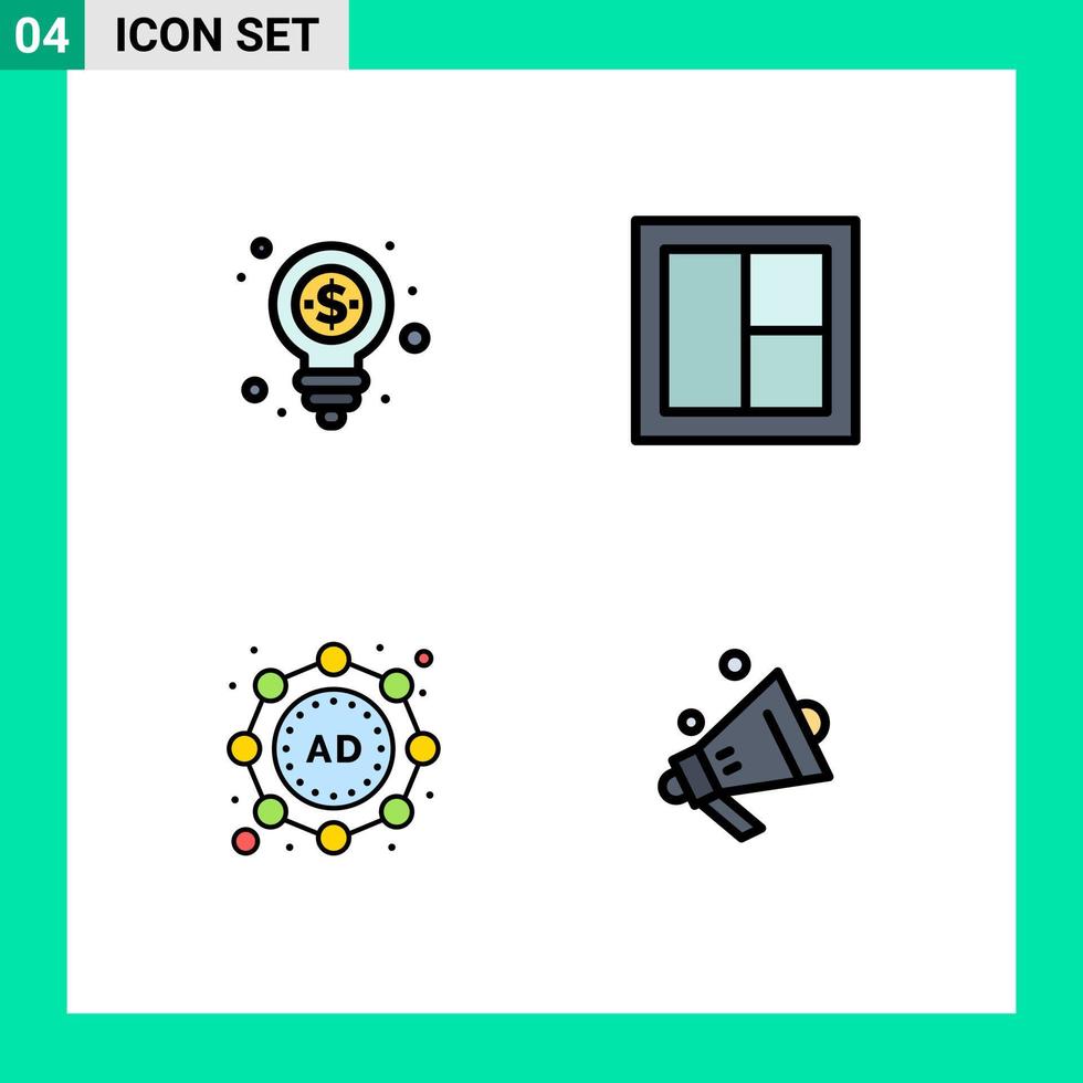 pacote de ícones de vetores de estoque de 4 sinais e símbolos de linha para anúncios de bulbos, estratégia de interiores, elementos de design de vetores editáveis