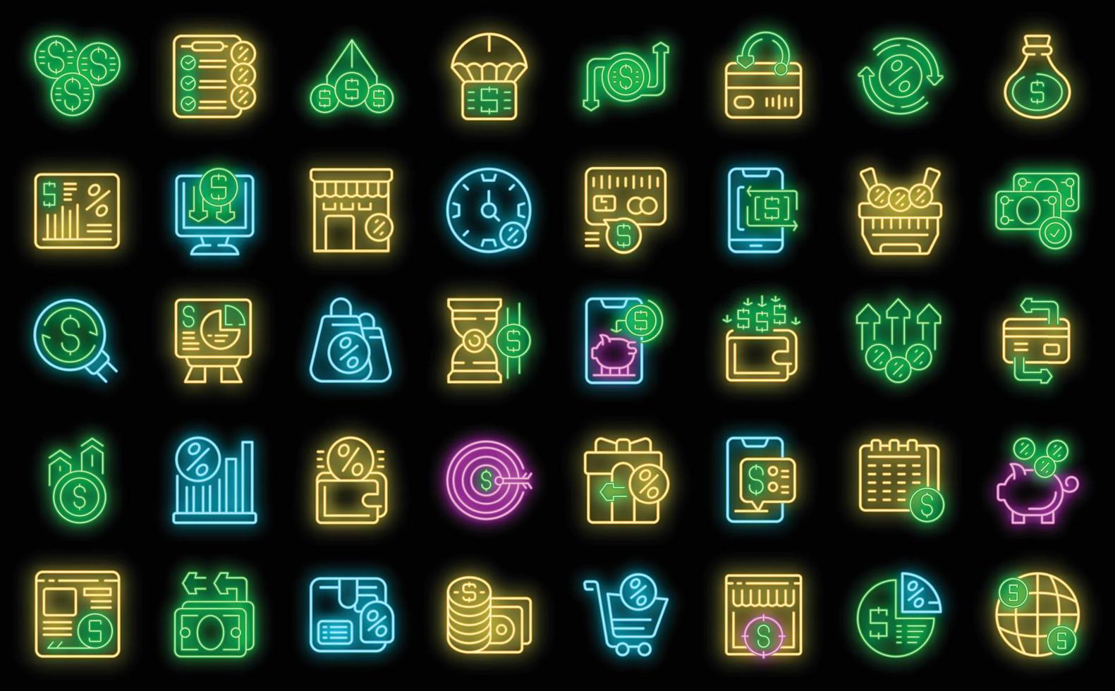 conjunto de ícones de serviço de cashback vector neon
