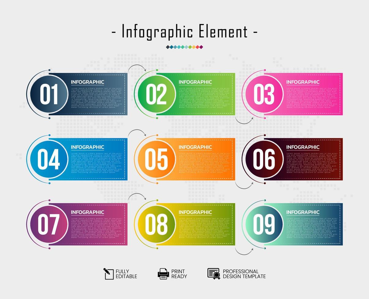 ilustração vetorial do modelo de guias de infográficos de negócios para apresentação, educação, web design, banners, brochuras, panfletos vetor