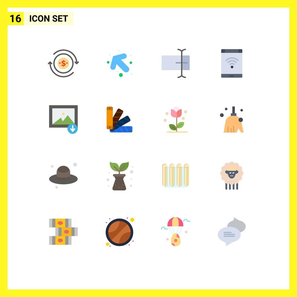conjunto moderno de pictograma de 16 cores planas de pacote editável de rede de smartphone de campo de download de montanha de elementos de design de vetores criativos