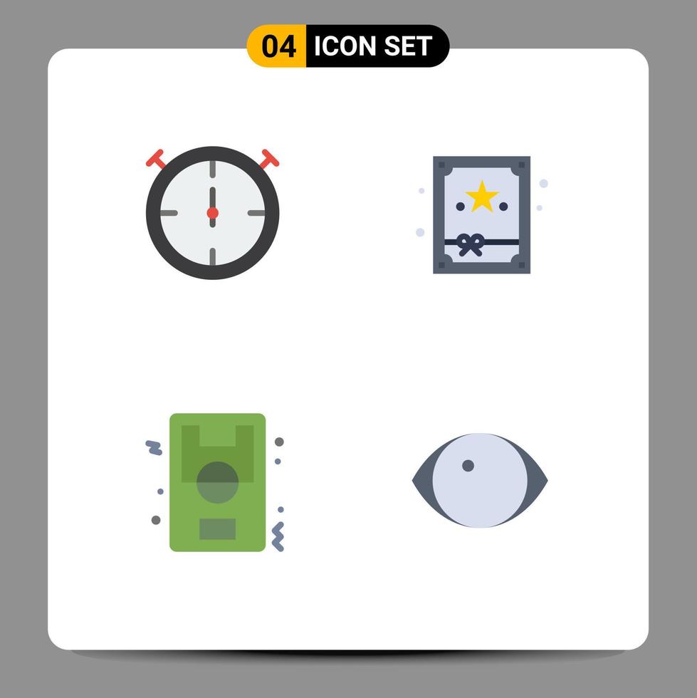 pacote de 4 sinais e símbolos de ícones planos modernos para mídia impressa na web, como caixa de jogo de cronômetro, rosto, elementos de design de vetores editáveis