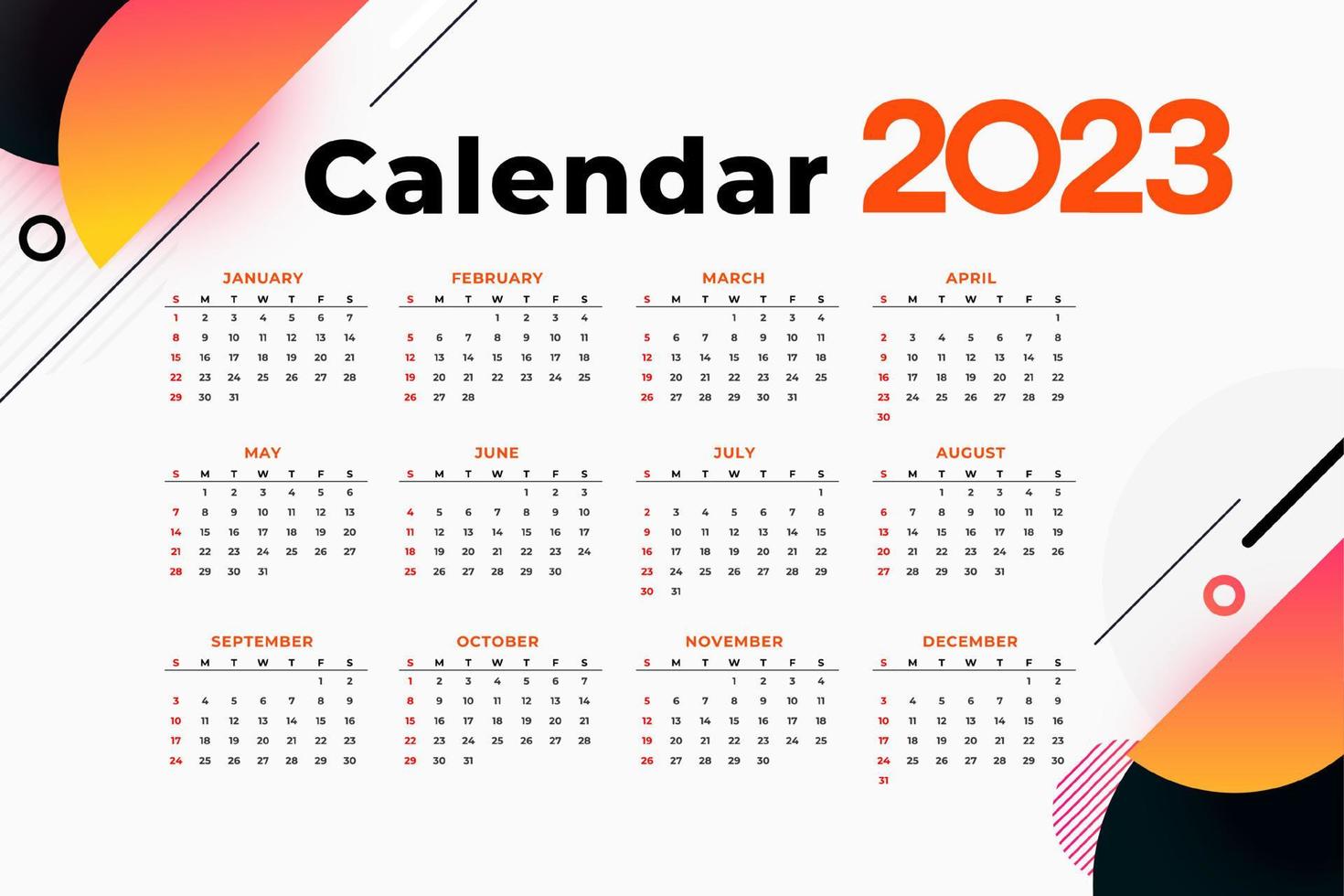 modelo de calendário de ano novo de 2023 em estilo moderno vetor