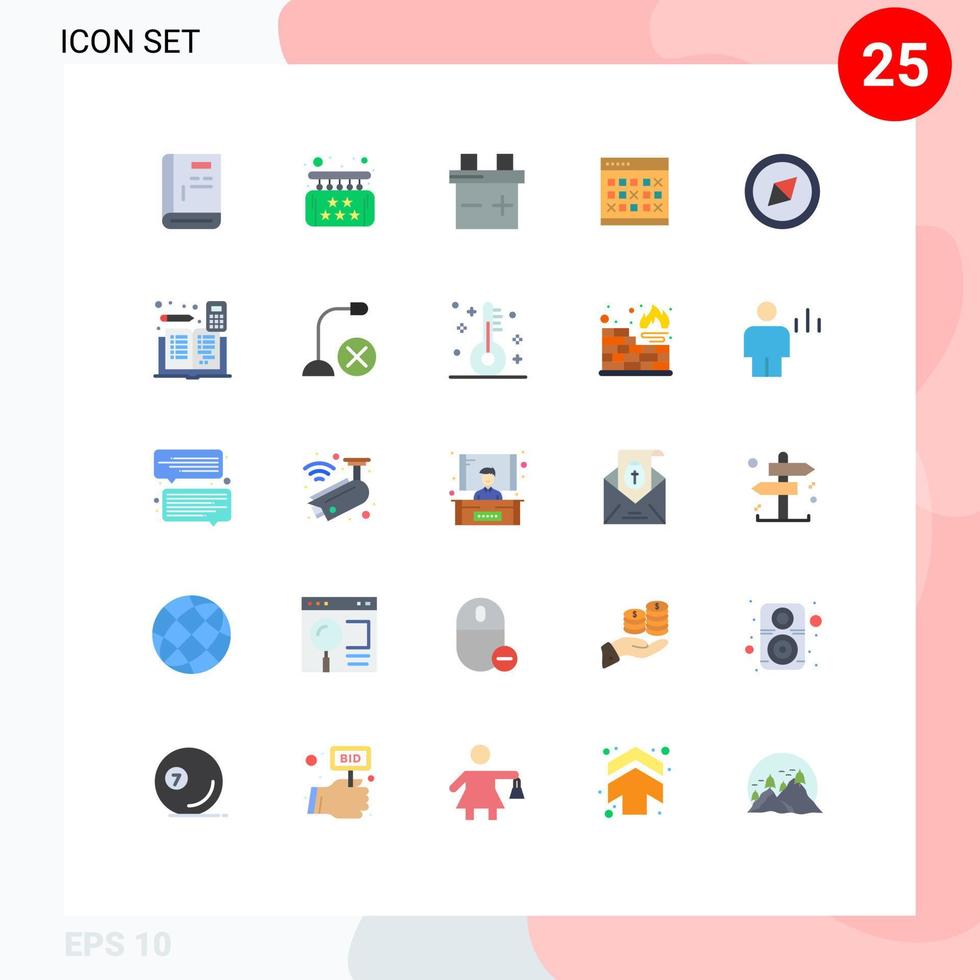 pacote de cores planas de 25 símbolos universais de eventos de programação elementos de design de vetores editáveis de calendário de eventos de luxo