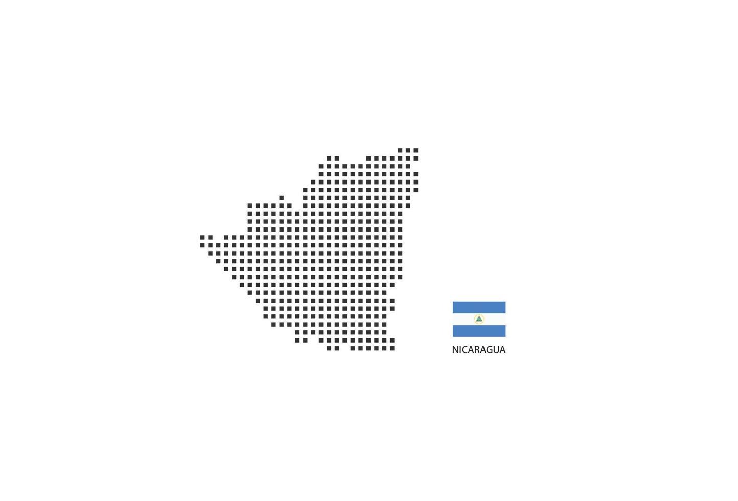 mapa pontilhado de pixel quadrado vetorial da Nicarágua isolado no fundo branco com a bandeira da Nicarágua. vetor