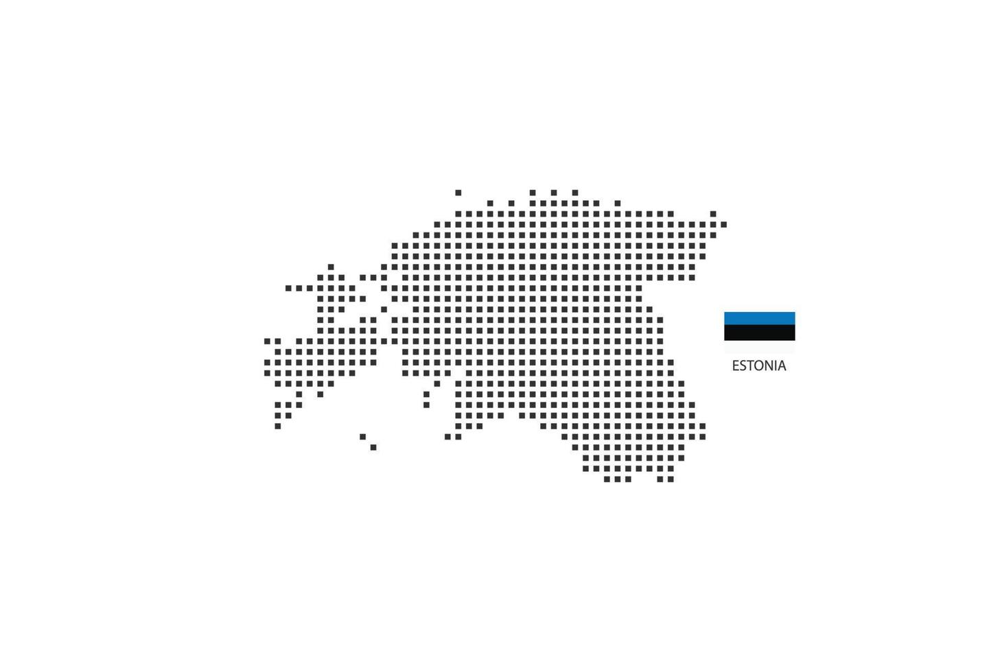mapa pontilhado de pixel quadrado vetorial da Estônia isolado no fundo branco com a bandeira da Estônia. vetor