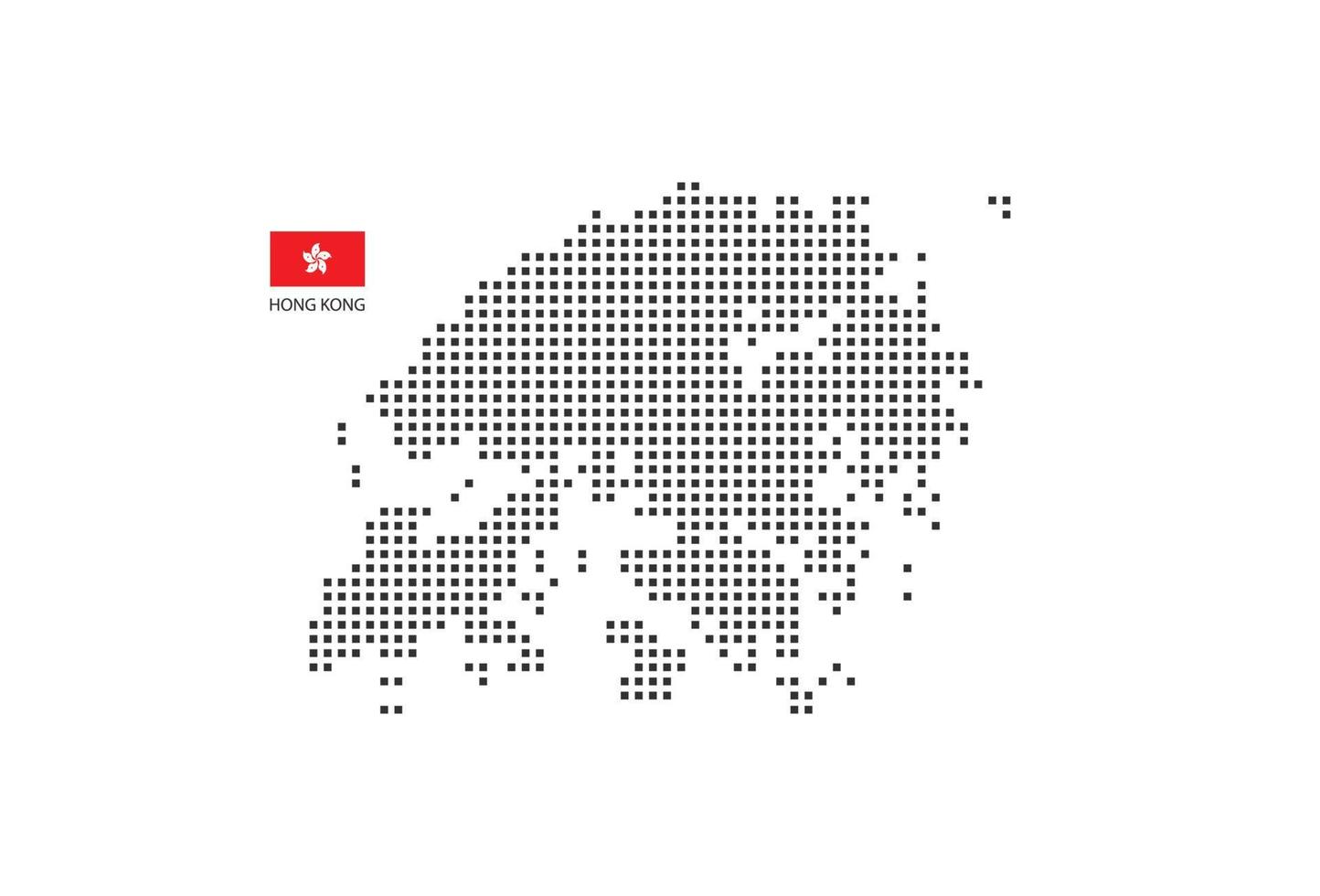 mapa pontilhado de pixel quadrado vetorial de hong kong isolado no fundo branco com bandeira de hong kong. vetor