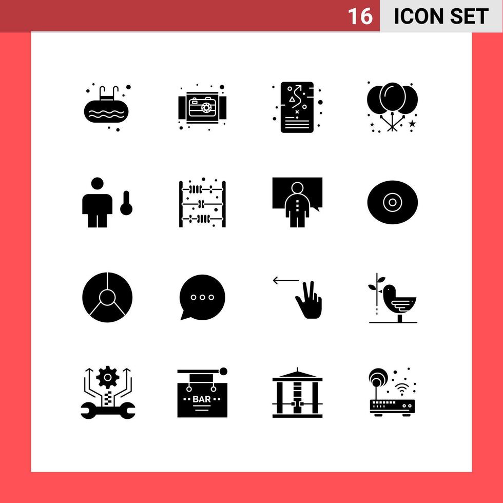 grupo de símbolos de ícone universal de 16 glifos sólidos modernos de produto de balão de festa plano estratégico elementos de design de vetores editáveis