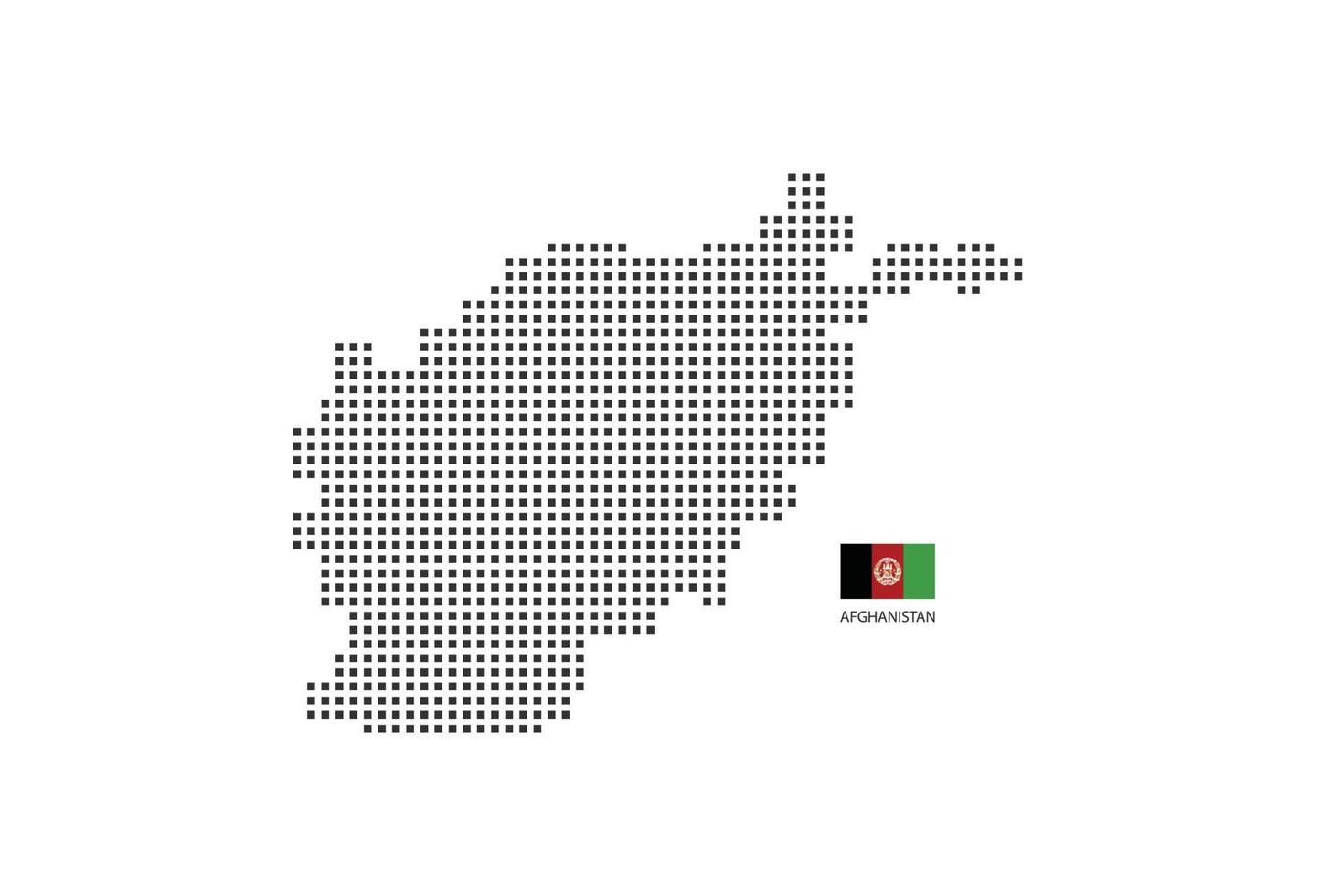 mapa pontilhado de pixel quadrado vetorial do Afeganistão isolado no fundo branco com a bandeira do Afeganistão. vetor