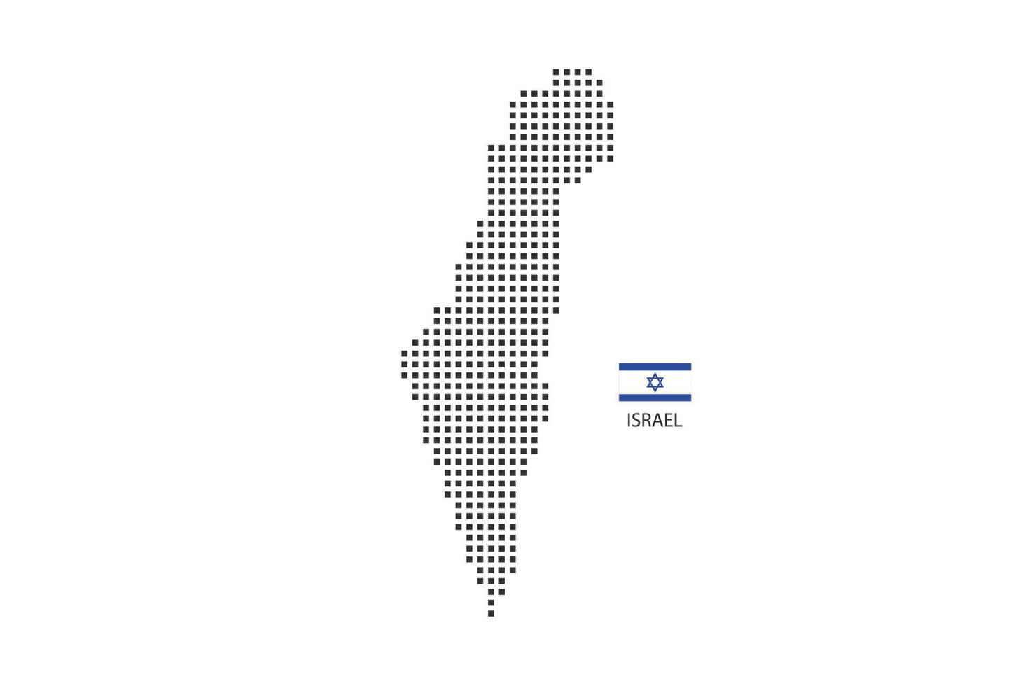 mapa pontilhado de pixel quadrado vetorial de israel isolado no fundo branco com bandeira de israel. vetor