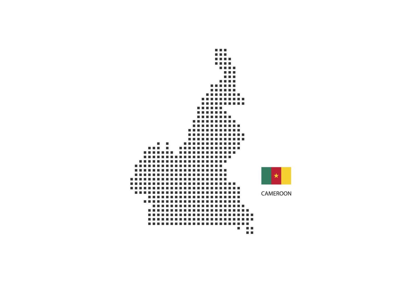 mapa pontilhado de pixel quadrado vetorial dos Camarões isolado no fundo branco com bandeira dos Camarões. vetor