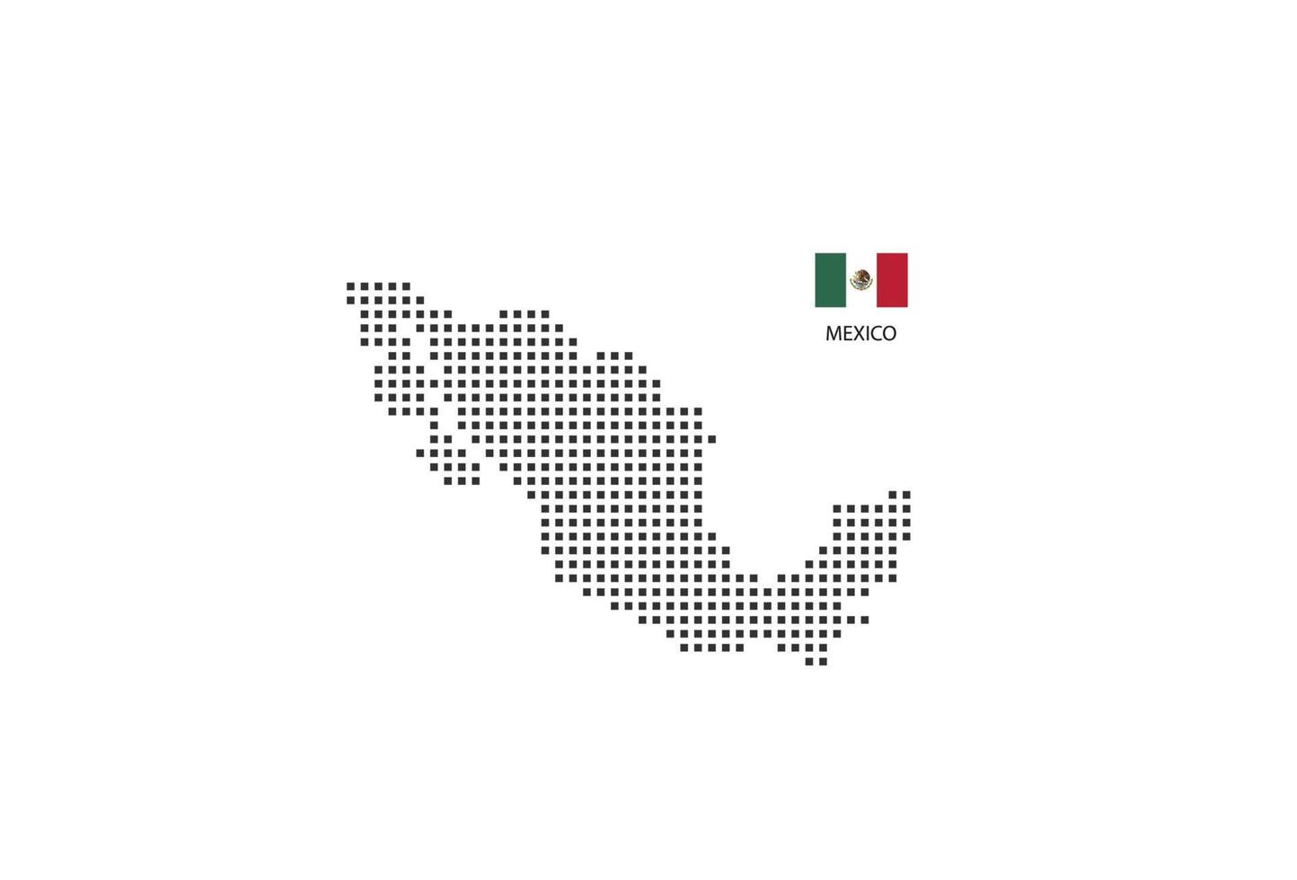 mapa pontilhado de pixel quadrado vetorial do México isolado no fundo branco com a bandeira do México. vetor