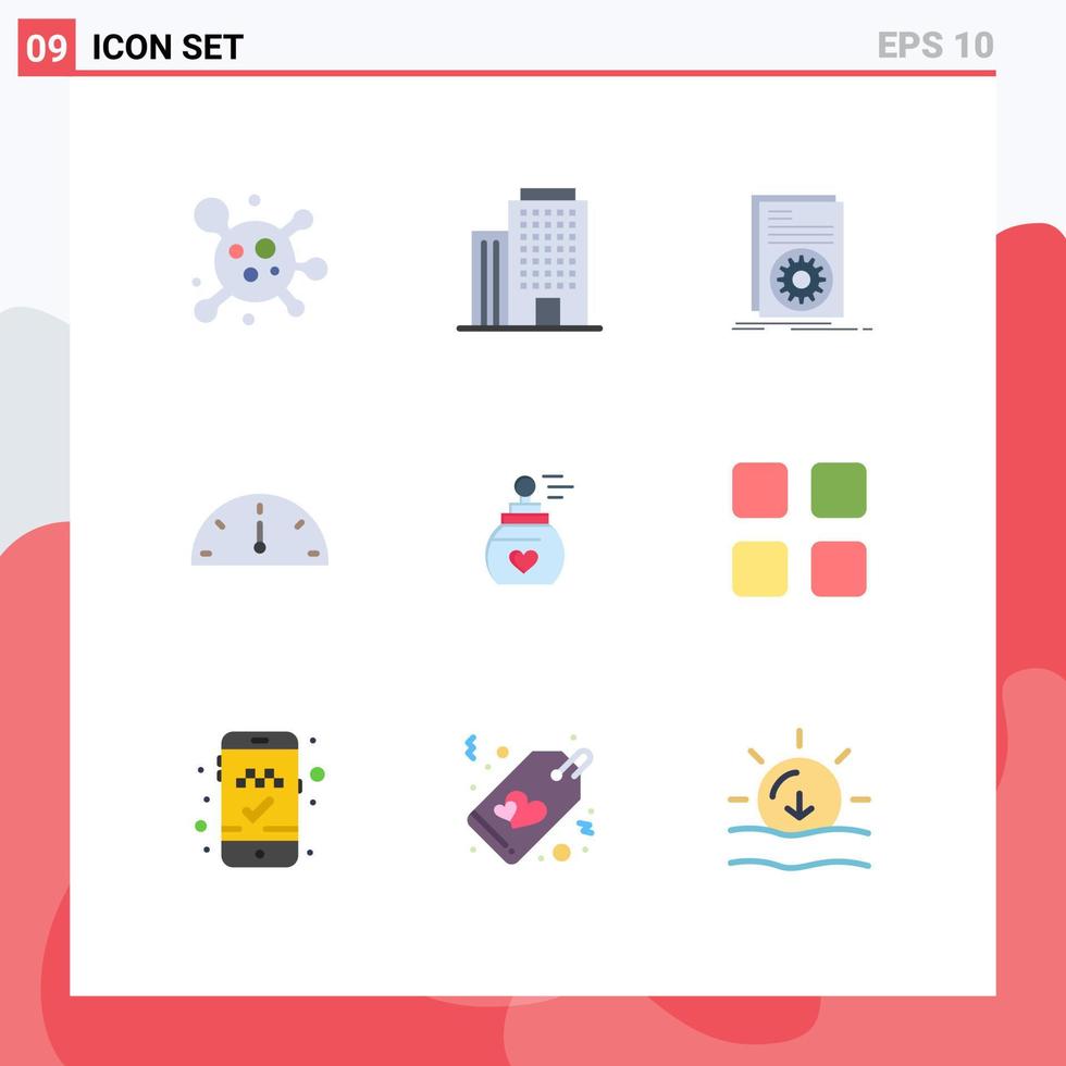 grupo de 9 sinais e símbolos de cores planas para arquivo de fragrância de aroma, medidor de perfume, elementos de design vetorial editáveis vetor