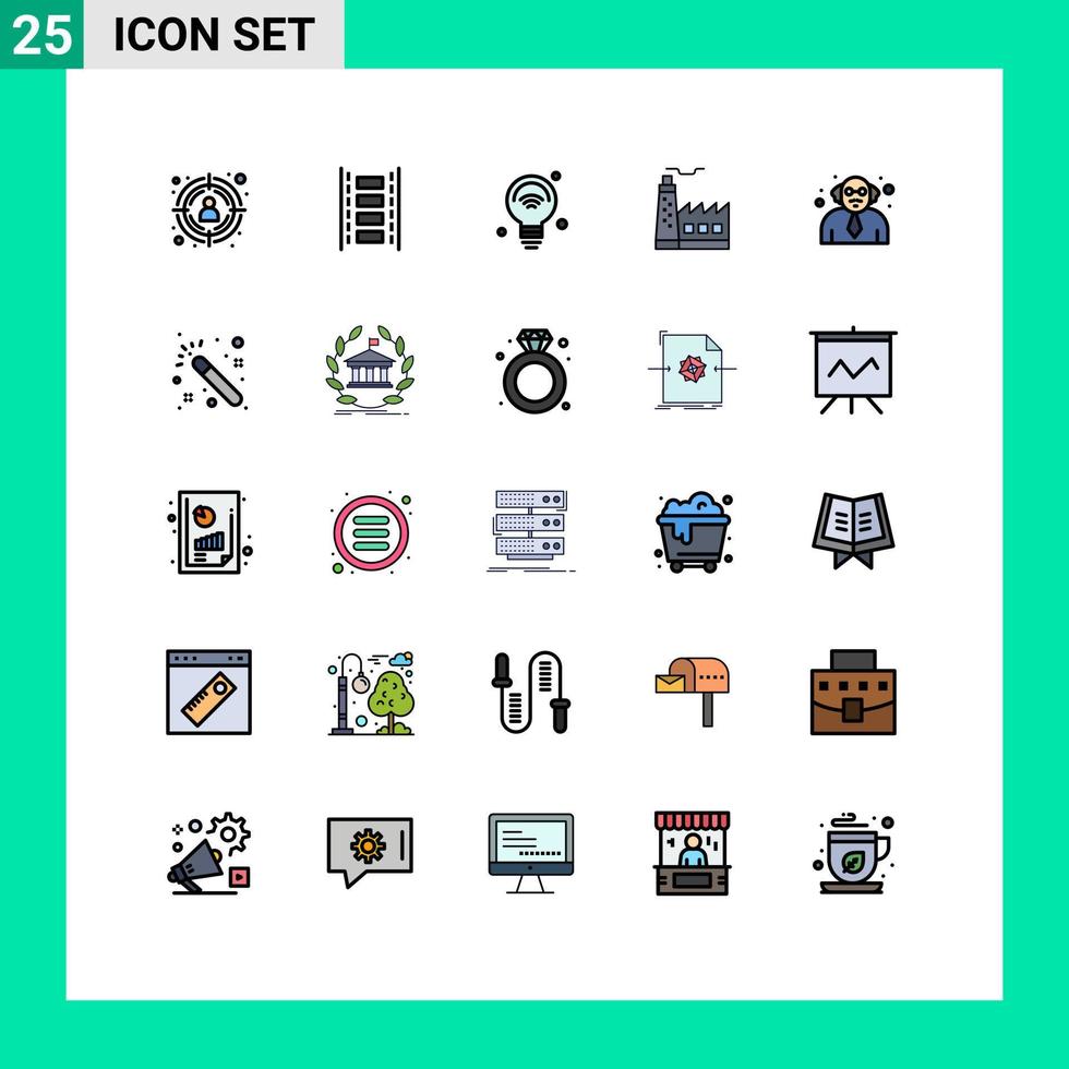 Pacote de cores planas de linha cheia de 25 interfaces de usuário de sinais e símbolos modernos de elementos de design de vetores editáveis de construção de construção de internet da indústria de professores
