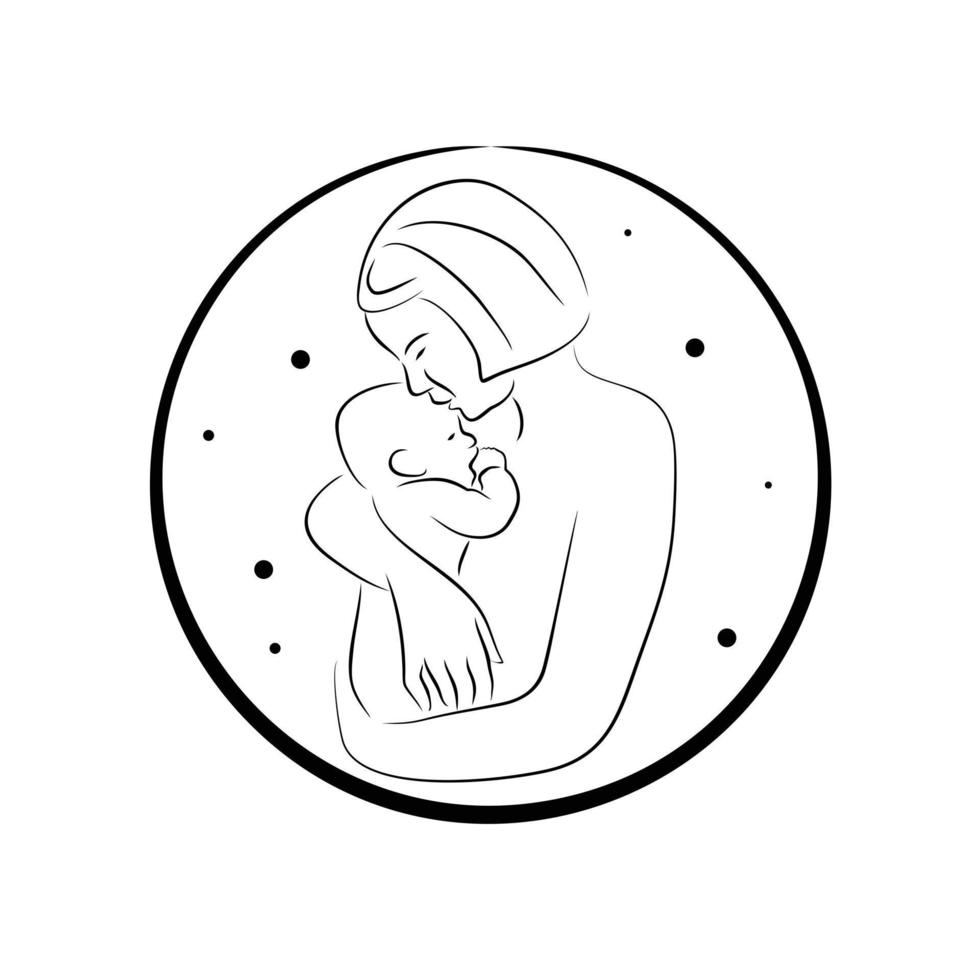 bela jovem mãe amamentando seu filho e sinal de beijo silhueta vector design ilustração