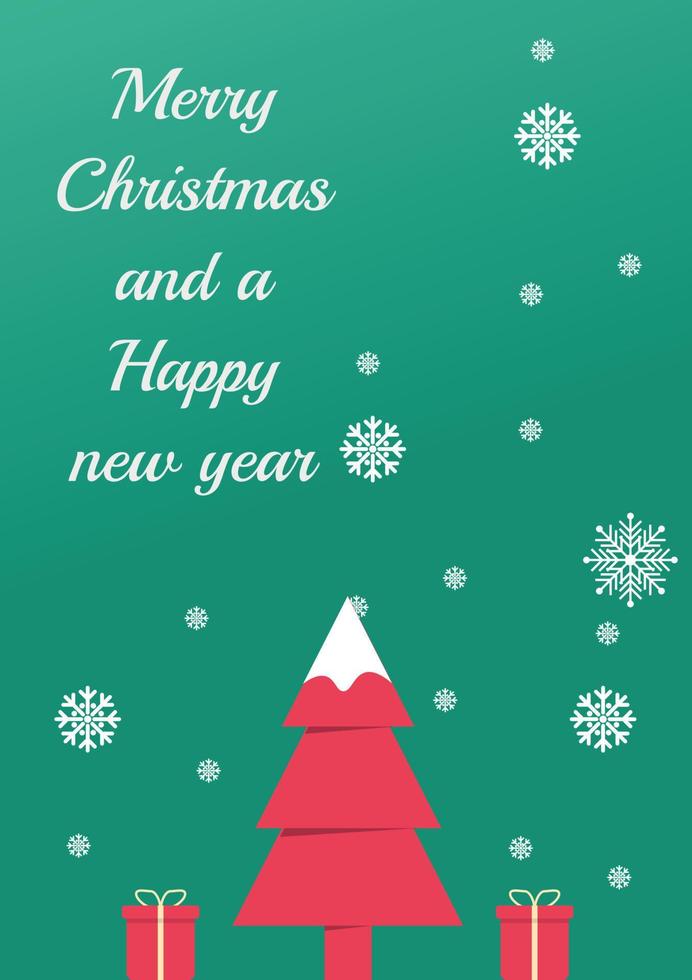 fundo de Natal com árvore e flocos de neve. cartão de feliz natal vetor