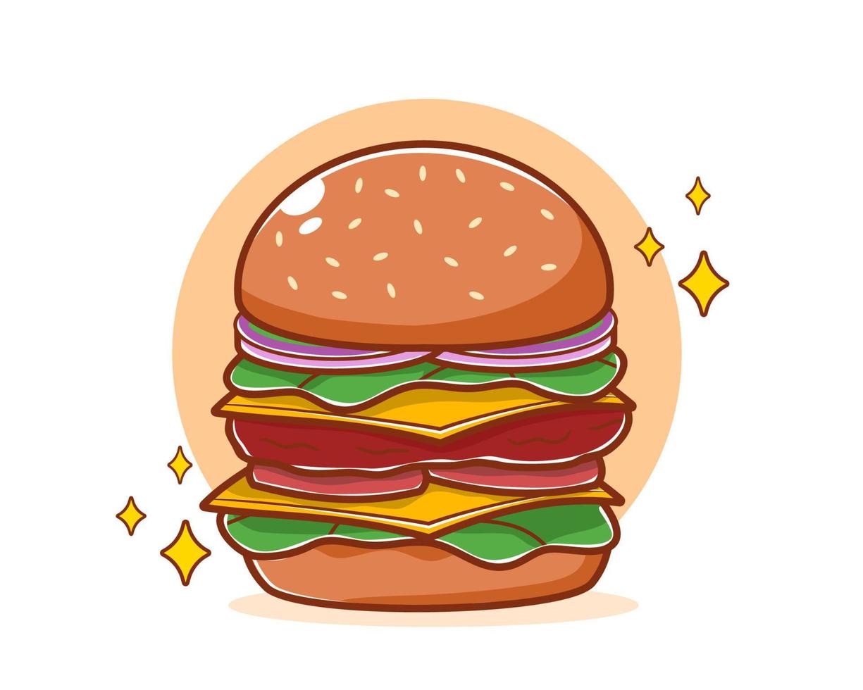 ilustração de desenho animado de hambúrguer de queijo duplo fofo vetor