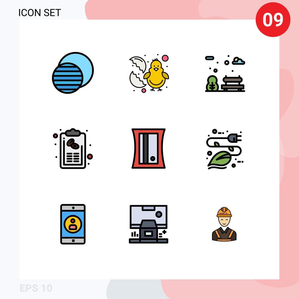 grupo de 9 sinais e símbolos de cores planas de linha preenchida para lista de bancada de menu de apontador elementos de design de vetores editáveis de café