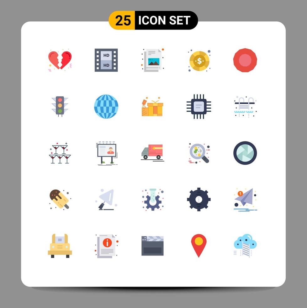 conjunto de cores planas de interface móvel de 25 pictogramas de elementos de design de vetores editáveis de pagamento de arquivo de ação de tráfego