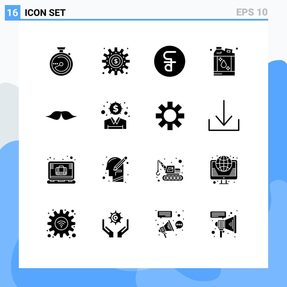 pacote de ícones vetoriais de estoque de 16 sinais e símbolos de linha para trabalho de querosene de bigode dinheiro inflamável editável elementos de design vetorial vetor