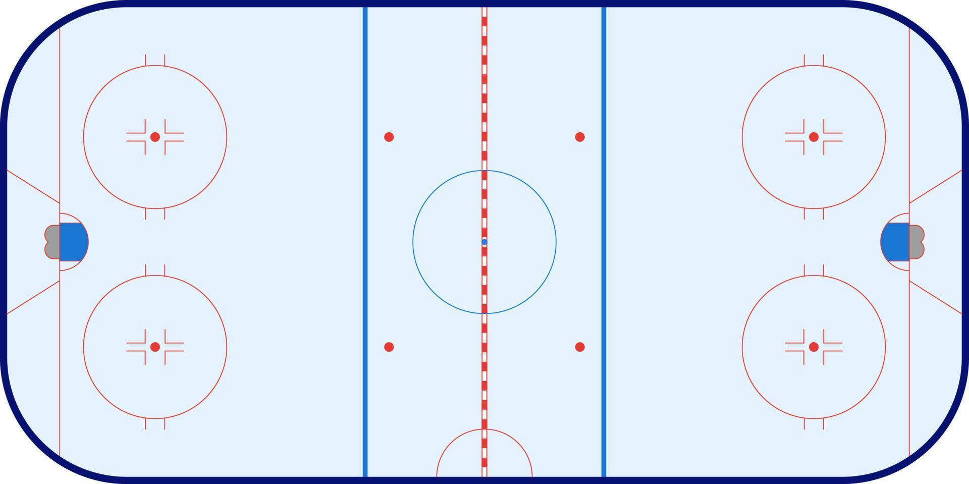 esquema vazio de pista de hóquei no gelo com observância de proporções padrão, com marcações, vetor isolado.
